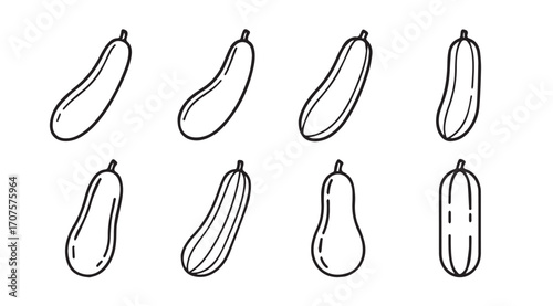 Collection of hand drawn cucumber silhouettes in various styles