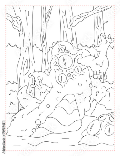  Forest Hunter Monster Coloring Page: Dark and Spooky Fantasy Art