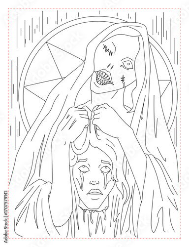 Beheaded Figure with a Skull Coloring Page: Gothic and Dark Art
