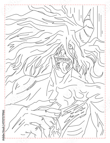 Madman with a Chainsaw Coloring Page: Creepy and Detailed Horror Art
