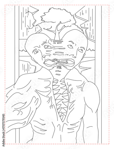 Split Monster Coloring Page: Grotesque and Detailed Creature Art