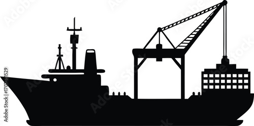  Two ships depicted in silhouette vector