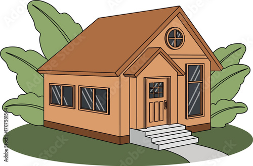 Cozy, charming cottage nestled amongst lush green foliage for a peaceful retreat.