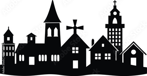  Various Buildings Church, Tower, School, Lighthouse, Windmill, and Homes