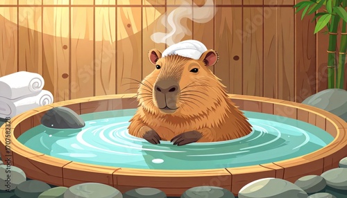 Capybara enjoying a hot spring