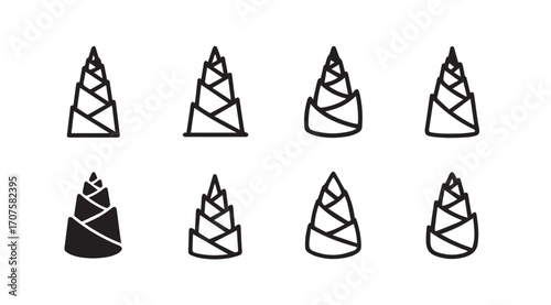 Collection of hand drawn bamboo shoot silhouettes in a grid layout