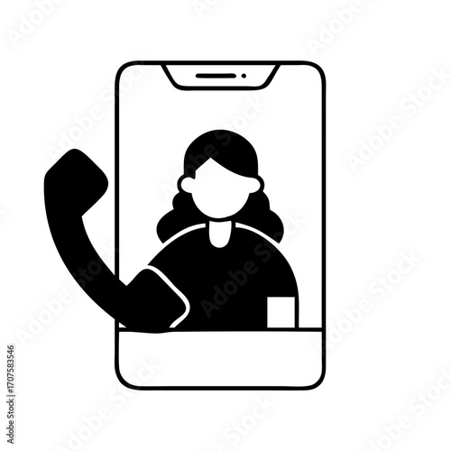 Vector art of a woman is talking on the phone via video call she is happy to hear the good news from her friend
