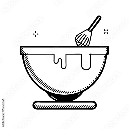 Vector art of bowl with dough and whisk cooking, baking, food preparation concept vector illustration in doodle style