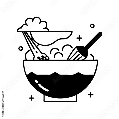 Vector art of bowl with ingredients cooking, baking, food preparation concept vector illustration in doodle style