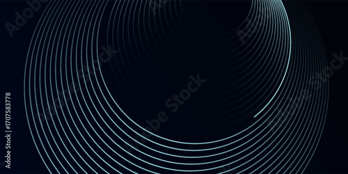 Blue abstract background with glowing circles. Swirl circular lines pattern. Geometric spiral. Twirl element. Modern graphic design. Futuristic technology concept. circle vector ilustration