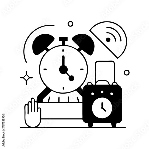 Vector art of alarm clock icon, depicting time management, reminders, and wakeup calls in a modern and minimalist style