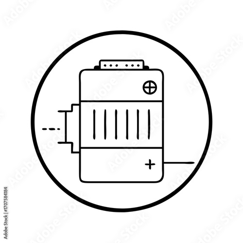 Vector art of car battery icon in line design automobile accumulator for vehicle starting and electrical power supply