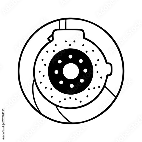 Vector art of brake disc icon, representing automotive braking system, vehicle maintenance, and safety features