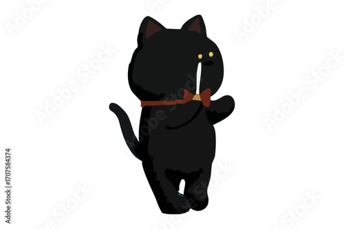 black cat conductor illustration, cute storybook style
