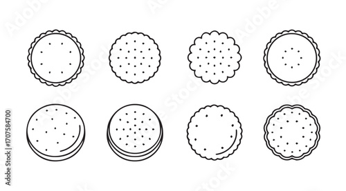 Collection of eight round cracker silhouettes with textured surfaces silhouette