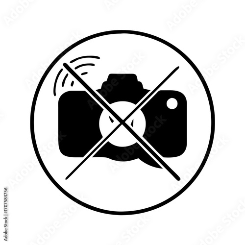 Vector art of icon of a camera with a prohibition sign indicating that photography is not allowed symbol for no photography