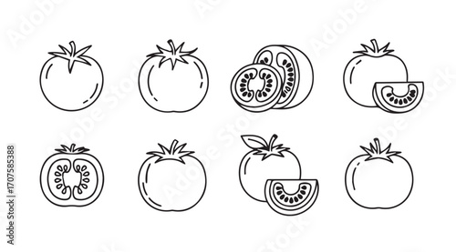 Collection of fresh tomato illustrations in a distinctive silhouette style