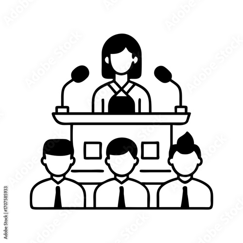 Illustration of a politician giving a speech at a podium with an audience, a symbol of leadership and public speaking