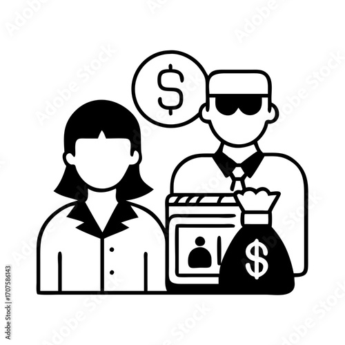 Vector art of line art illustration depicting money laundering, symbolizing financial crime, corruption, and illicit activity