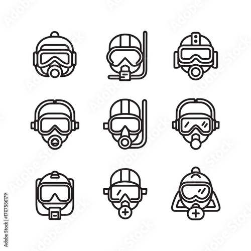 Diving Mask Line Art Explore Underwater World