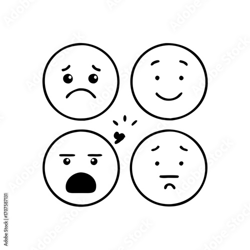 Vector art of four different expressions, including happy, sad, angry, and disappointed, showcasing a range of emotions and reactions
