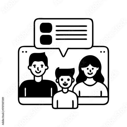 Vector art of family video call vector illustration a family of three is having a video call on a computer screen