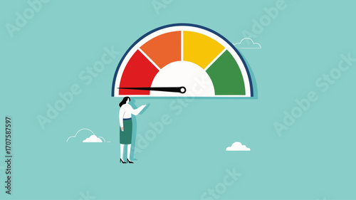 poor performance employee with woman office worker hanging on the needle measuring low performance, bad rating evaluation, laziness in improving the quality of performance