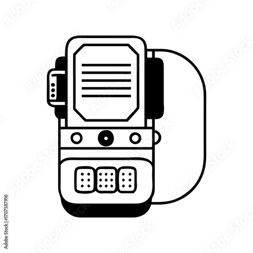 Illustration of a futuristic device, , showcasing advanced technology and design in a minimalist black and white style