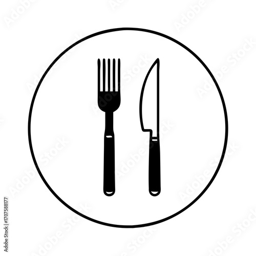 Vector art of fork and knife icon symbol of restaurant, cafe, dining, eating, food, kitchen, lunch, dinner, and silverware