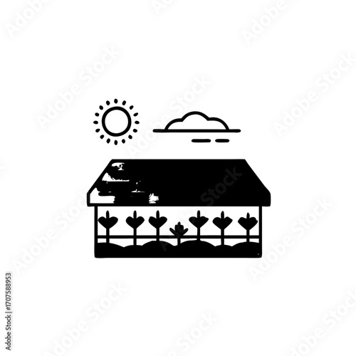 Vector art of icon of a garden shed with plants represents gardening, storage, and outdoor activities in a backyard or allotment