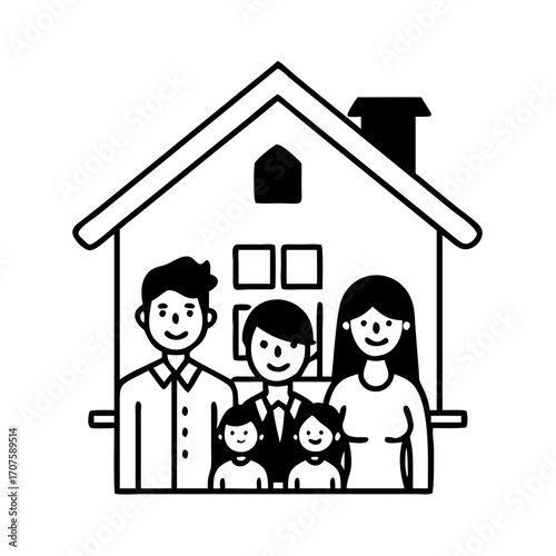 Vector art of family icon happy family in house symbol parents and children together vector illustration of family in home