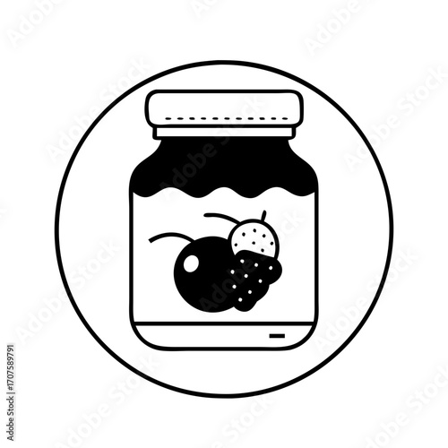 Vector art of a jar of berry jam, featuring a delightful blend of cherry and strawberry flavors, perfect for breakfast or dessert