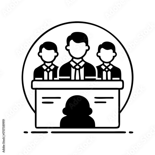 Illustration of a jury panel, representing the legal system and the decisionmaking process in a court of law