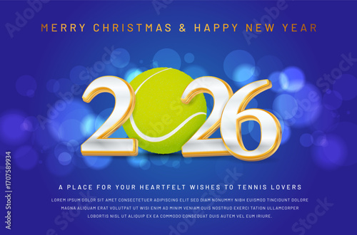 Tennis Themed Christmas & New Year Greeting Card