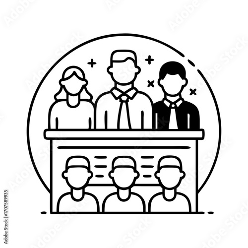 Illustration of a jury panel, representing the legal system and the decisionmaking process in a court of law