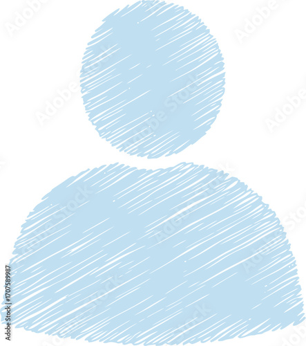 Light blue sketch of a person s head and shoulders on transparent background