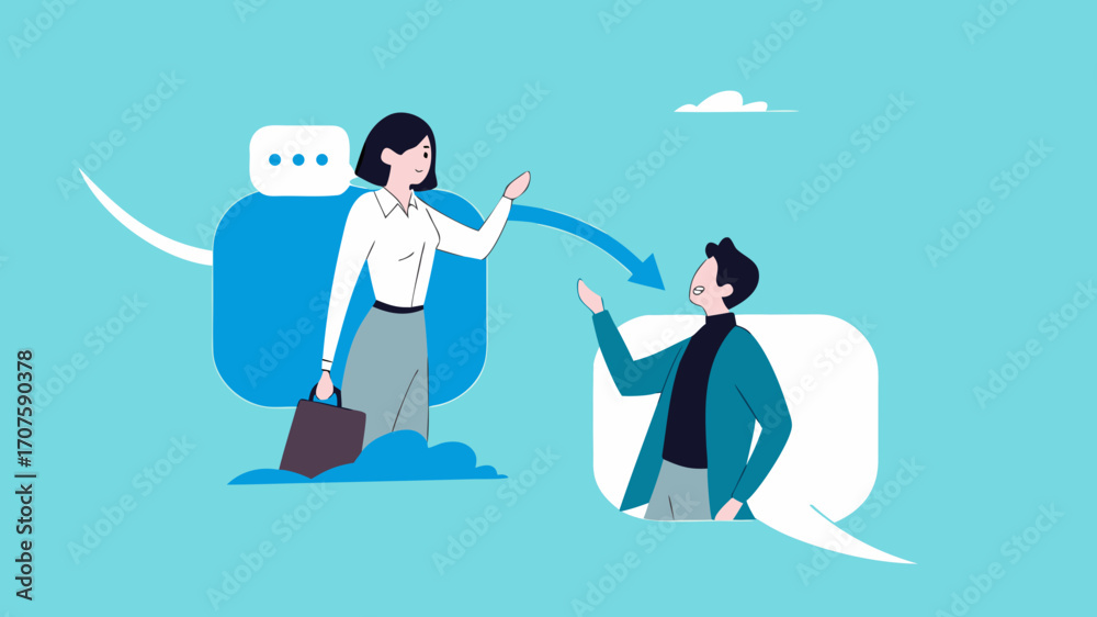 Obraz premium immediate feedback, employee feedback for discussion or communication, build cohesiveness in team collaboration, Employees and co-workers communicate directly to discuss work