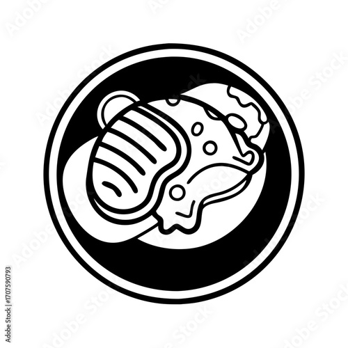 Vector art of black and white line art illustration of a delicious looking pancake stack