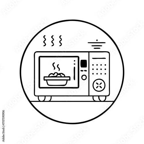 Vector art of microwave oven with food icon a simple line drawing of a microwave oven with a plate of food inside a circle