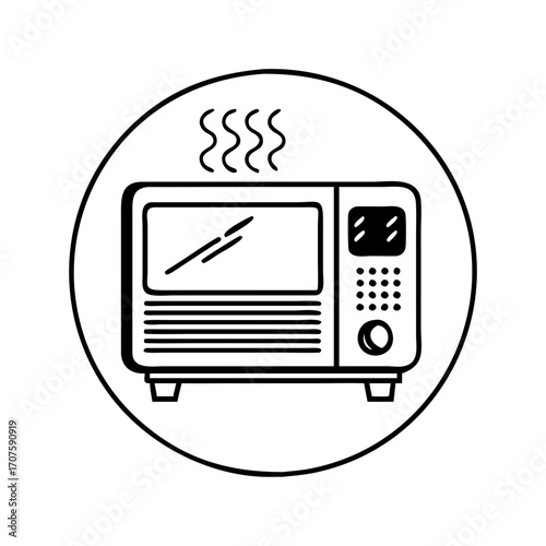 Vector art of microwave oven icon a simple line drawing of a microwave oven in a circle vector illustration of kitchen appliance