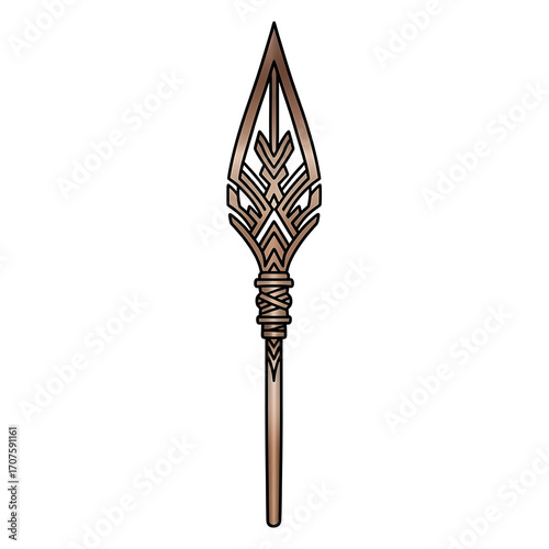 Ornate spear with bronze finish isolated on white background, vector illustration