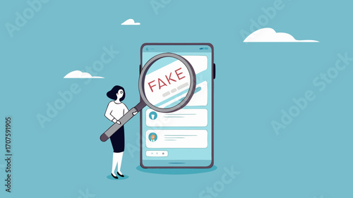 caution illustration with the concept of a businessman examining fraudulent messages using a magnifier, fraudulent messages concept illustration, the lure of fake gifts concept illustration