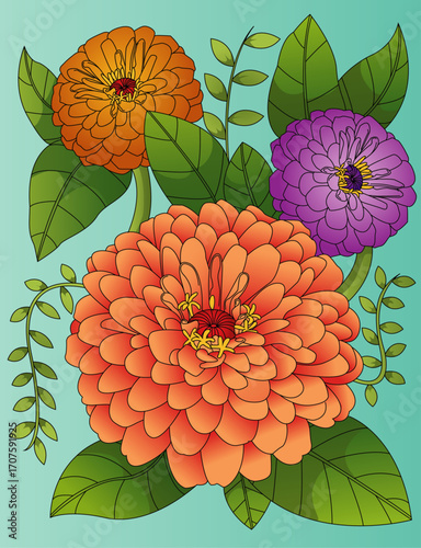  Vibrant Zinnia Flower Coloring Page: Detailed Petals and Intricate Line Art
