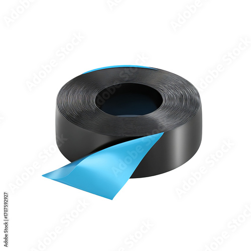 Rolled black tape with a light blue piece unrolling