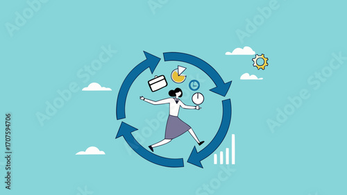 habitual procedures leading to business or career success, discipline or working efficiency, businesswoman carry out work with a circle of good work habit