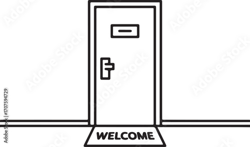 Front door with welcome mat and doorknob entrance doormat