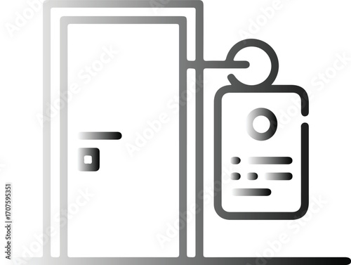 Gradient line art icon of a door with a hanging sign