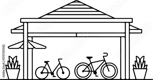 Outdoor Shelter With Two Bicycles And Plants gazebo