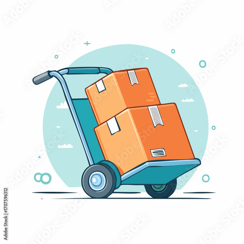 Vector icon of hand trolley carrying package