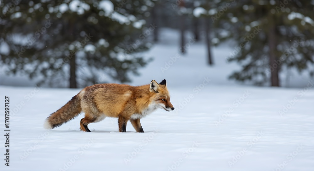 Naklejka premium Red fox in snowy forest